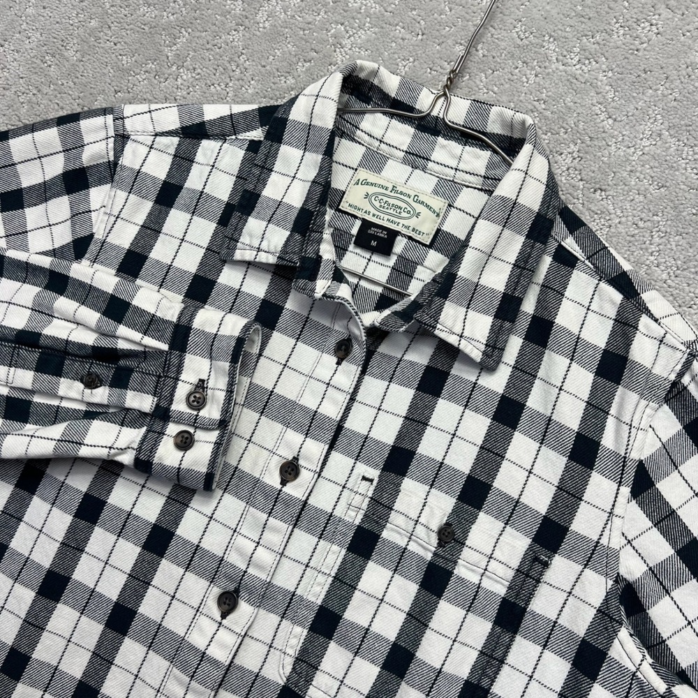 Filson Flannel Shirt Womens M Cream Black Plaid Cotton Long Sleeve Alaskan Guide